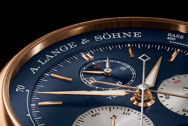 A. Lange and Söhne-TRIPLE SPLIT Pink gold with dial in blue (424.037) and leather strap in dark-blue