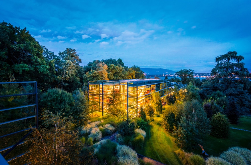 A view on the headquarters of Richemont in Bellvue, Geneva, Switzerland by night