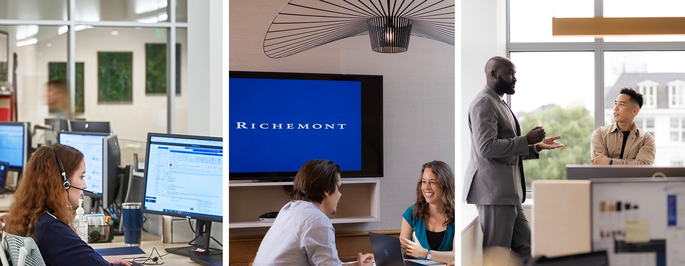 Triptych pictures showing 3 different workers scenarie 