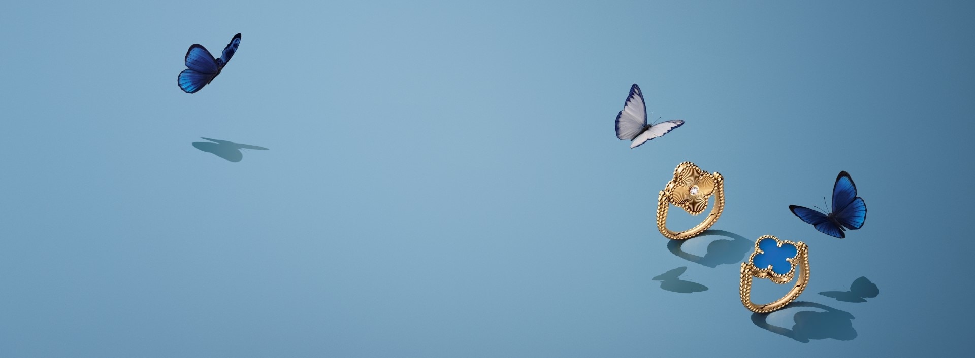 Two golden rings and butterflies flying over