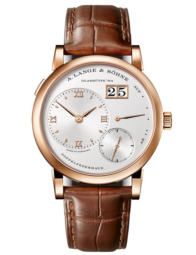 A. Lange and Söhne-LANGE 1 Pink gold with dial in argenté (191.032) and leather strap in reddish-brown