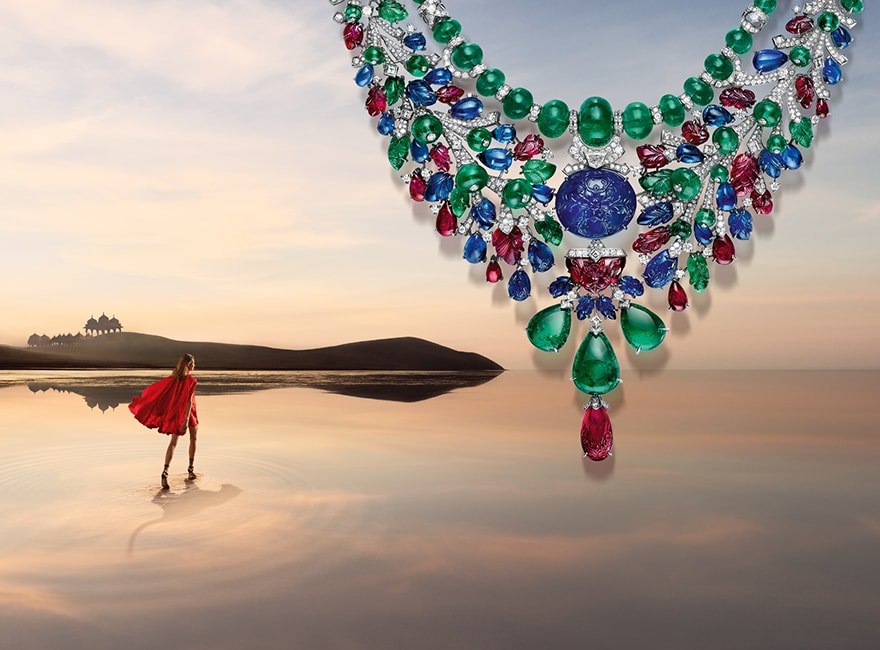 Cartier campaign with a necklace from the Tutti Frutti collection