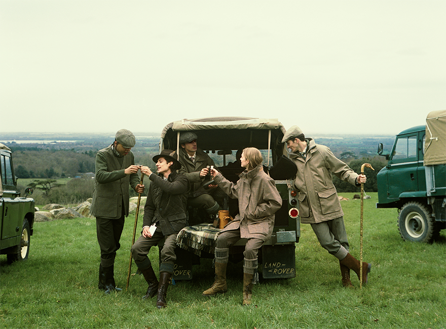 Group of people enjoying a hunt in the countryside