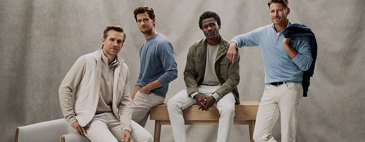 Group of 4 men pausing in Peter Millar outfit 